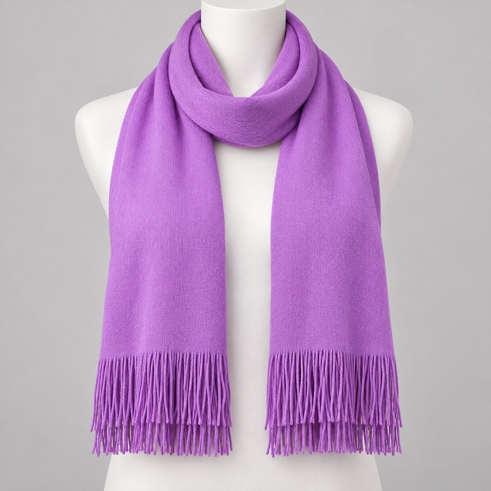 CCC Scarf Women OS Purple Solid Knit Boho Wrap Long Fringe Trim Winter Accessory